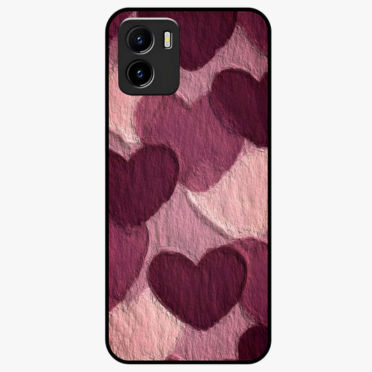Layered Paper Hearts Glass Case showing flat back view with layered paper heart artwork and glossy glass finish.