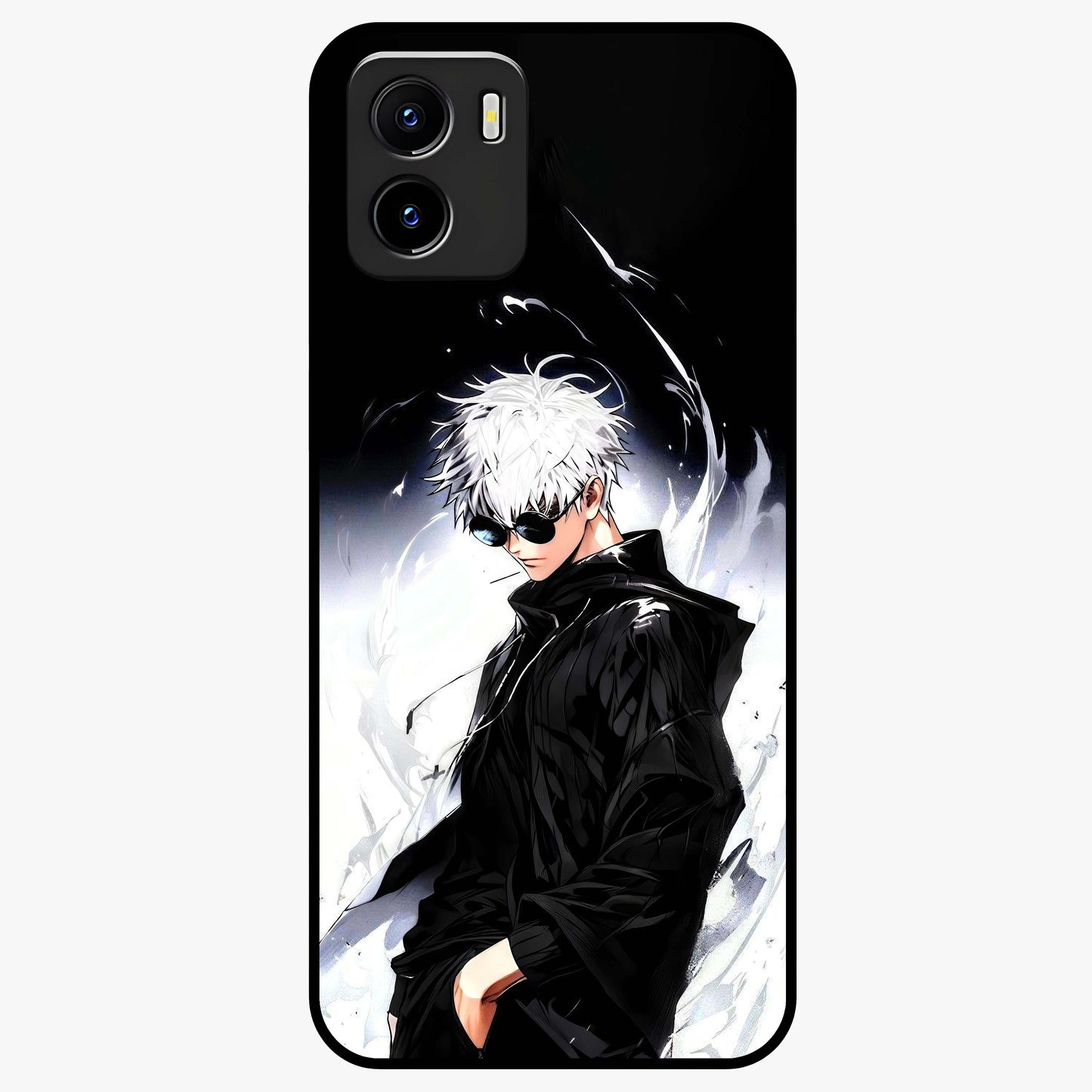 Limitless Shadow King Glass Case showing flat back view with powerful shadow warrior artwork and glossy glass finish.