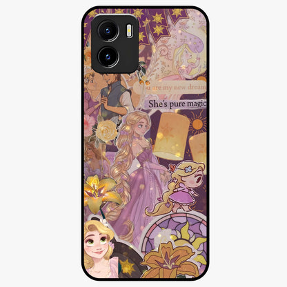 Magical Tangled Dream Glass Case showing flat back view with dreamy tangled artwork and glossy glass finish.
