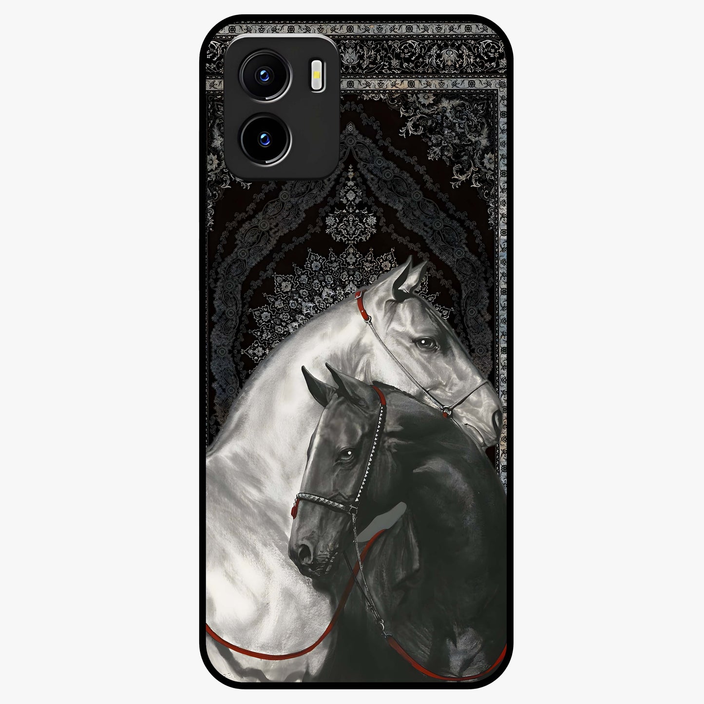 Majestic Ride Legacy Glass Case showing flat back view with powerful automotive inspired artwork and glossy glass finish.