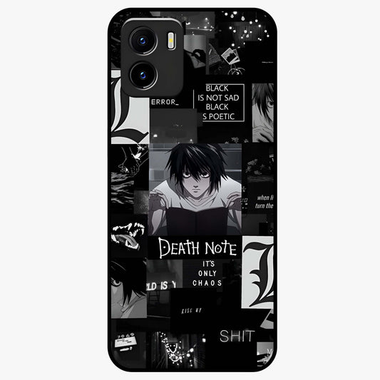 Midnight Chaos Mind Glass Case showing flat back view with abstract dark themed artwork and glossy glass finish.
