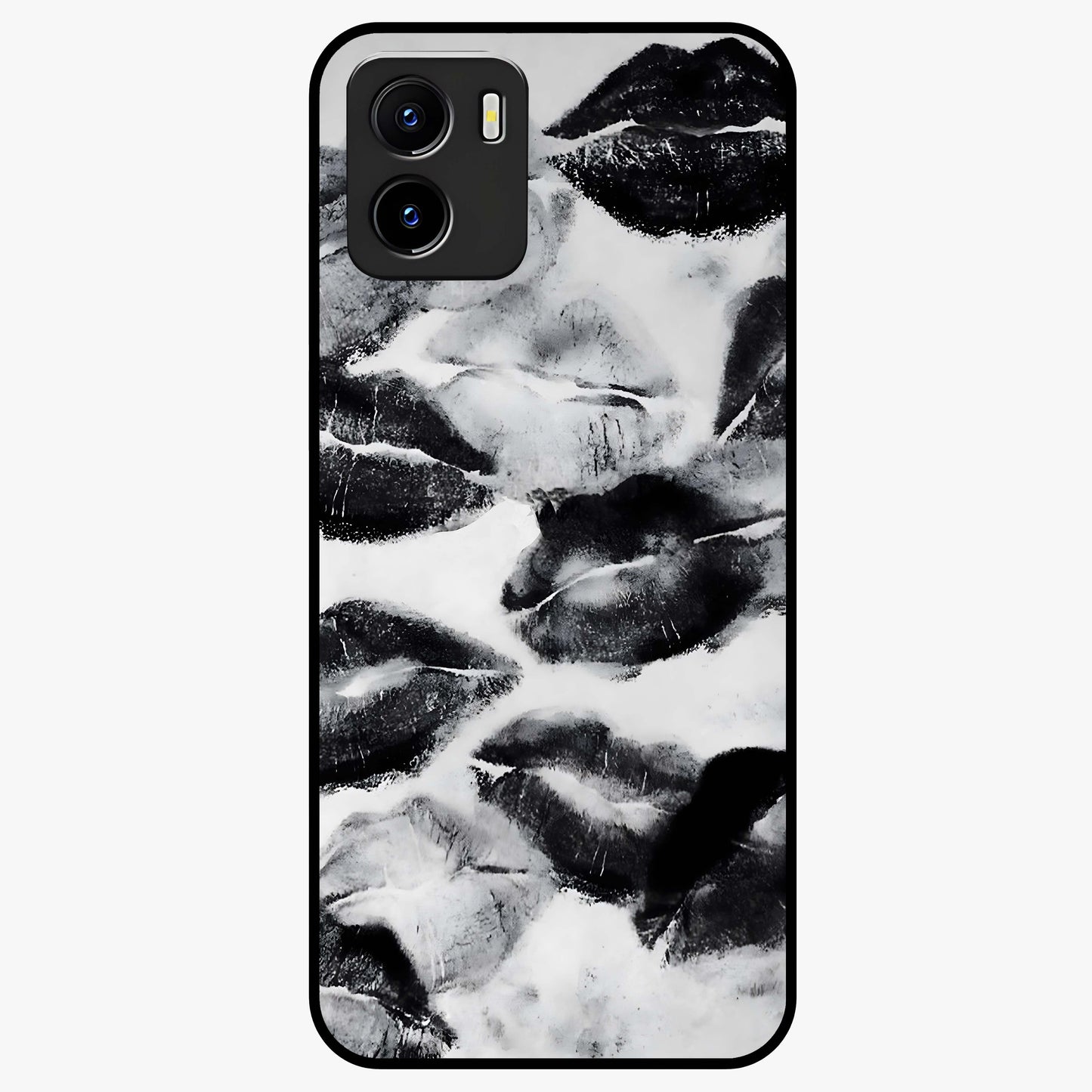 Midnight Kiss Marks Glass Case showing flat back view with lipstick kiss mark artwork and glossy glass finish.