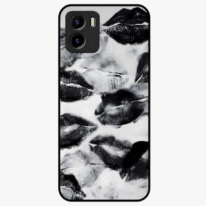 Midnight Kiss Marks Glass Case showing flat back view with lipstick kiss mark artwork and glossy glass finish.