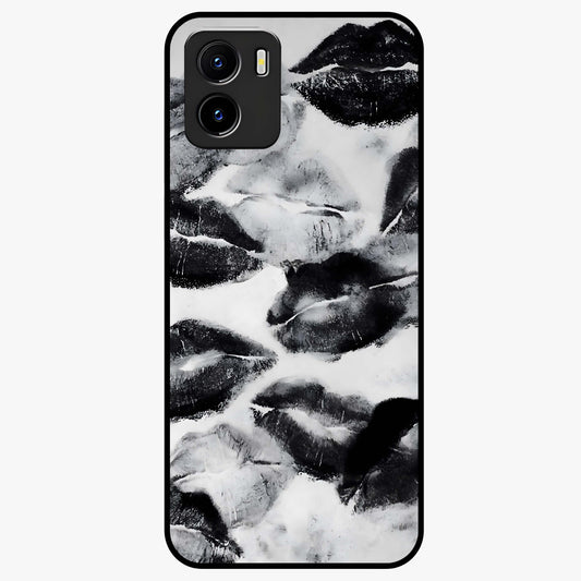 Midnight Kiss Marks Glass Case showing flat back view with lipstick kiss mark artwork and glossy glass finish.