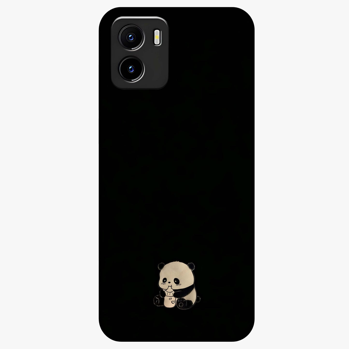 Midnight Panda Love Glass Case showing flat back view with cute panda themed artwork and glossy glass finish.