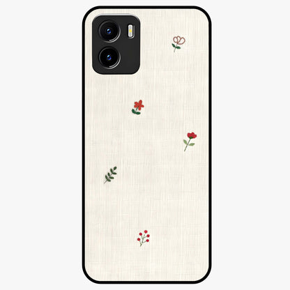 Minimal Petal Whispers Glass Case showing flat back view with soft minimal floral artwork and glossy glass finish.