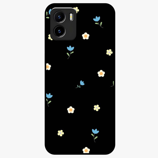 Minimalistic Blue With White Flower Pattern Glass Case showing flat back view with blue background and white flower pattern and glossy glass finish.