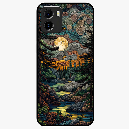Moonlight Forest Dream Glass Case showing flat back view with mystical forest moonlight artwork and glossy glass finish.