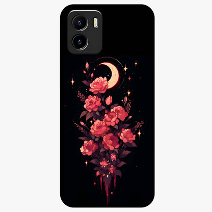 Moonlit Floral Elegance Glass Case showing flat back view with elegant floral artwork under moonlit tones and glossy glass finish.
