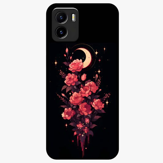 Moonlit Floral Elegance Glass Case showing flat back view with elegant floral artwork under moonlit tones and glossy glass finish.