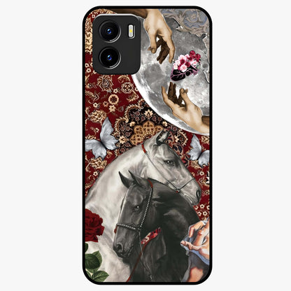 Moonlit Royal Stallion Glass Case showing flat back view with majestic horse under moonlight artwork and glossy glass finish.