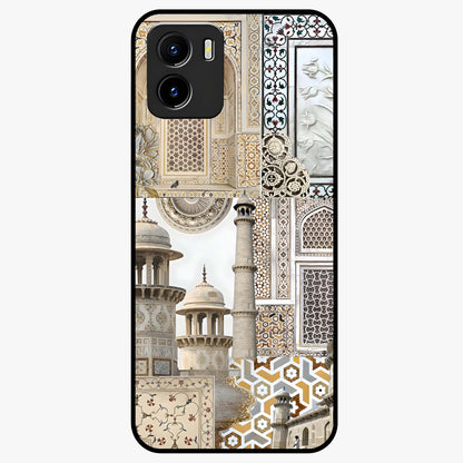 Mughal Marble Legacy Glass Case showing flat back view with intricate Mughal inspired marble pattern and glossy glass finish.
