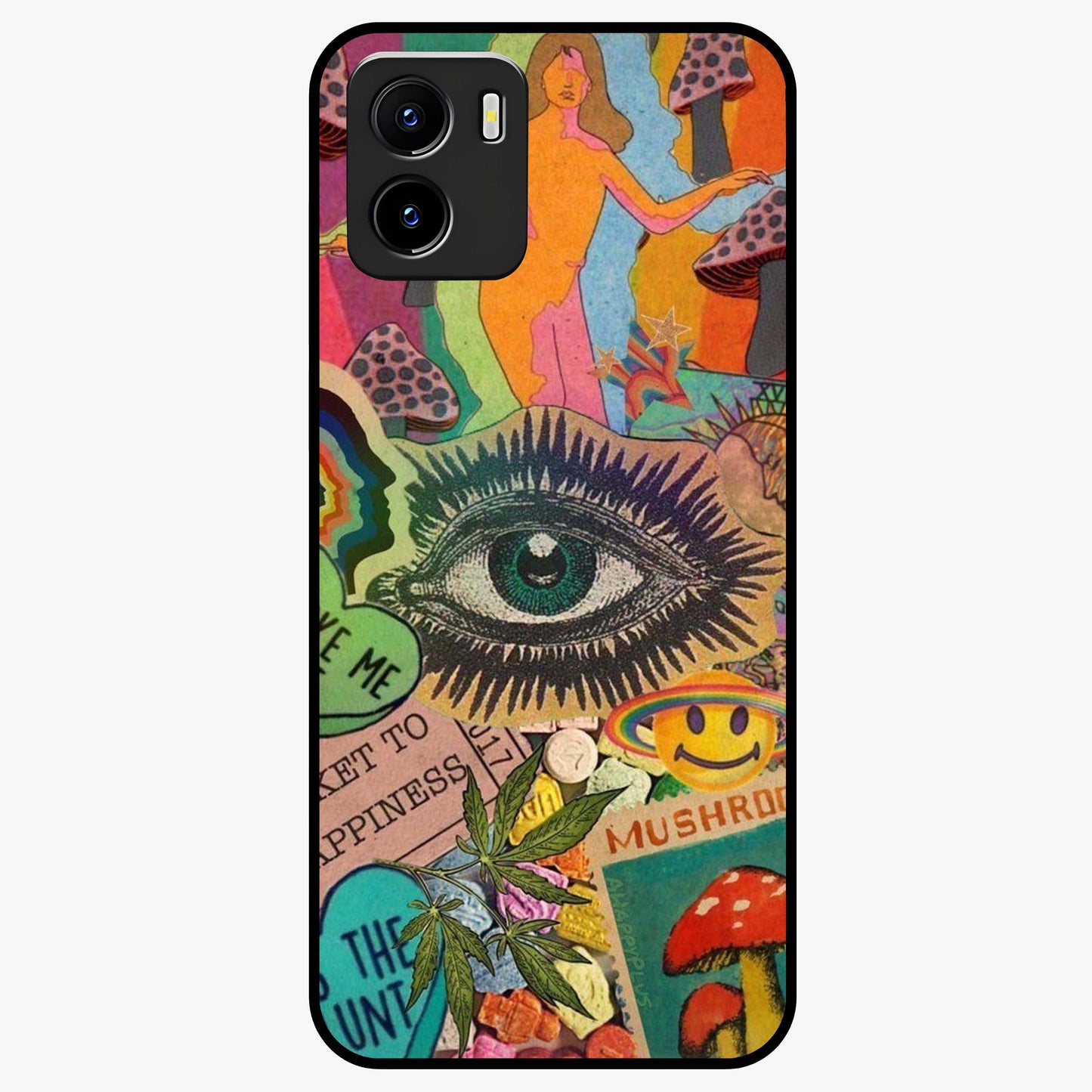 Mystic Eye Wonderland Glass Case showing flat back view with mystical eye themed artwork and glossy glass finish.