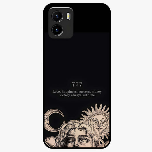 Mystic Victory Aura Glass Case showing flat back view with victory symbol artwork and glossy glass finish.