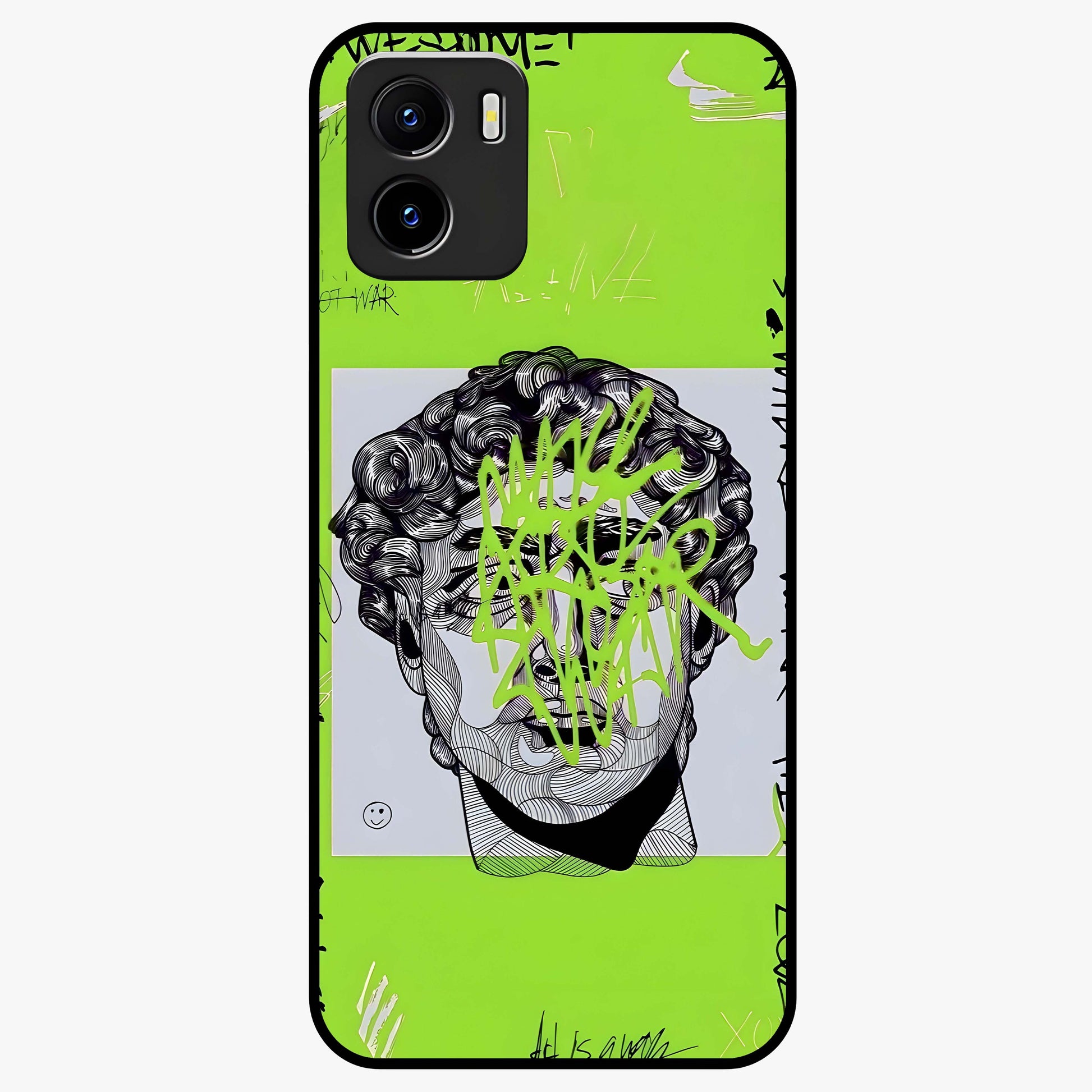 Neo Graffiti Rebellion Glass Case showing flat back view with vibrant graffiti artwork and glossy glass finish.