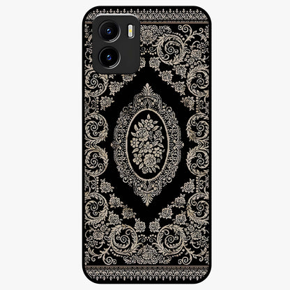 Noir Bloom Elegance Glass Case showing flat back view with elegant dark floral artwork and glossy glass finish.