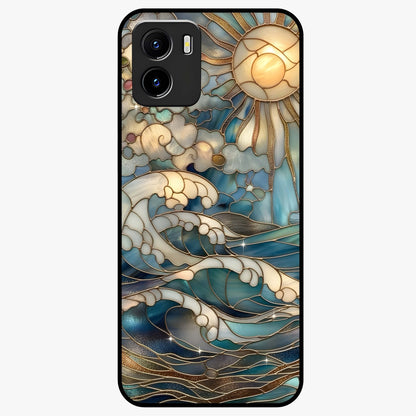 Oceanic Stained Printed Glass Case showing flat back view with ocean inspired stained pattern artwork and glossy glass finish.