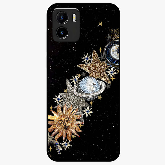 Pearls Universe Object Glass Case showing flat back view with pearl inspired cosmic artwork and glossy glass finish.