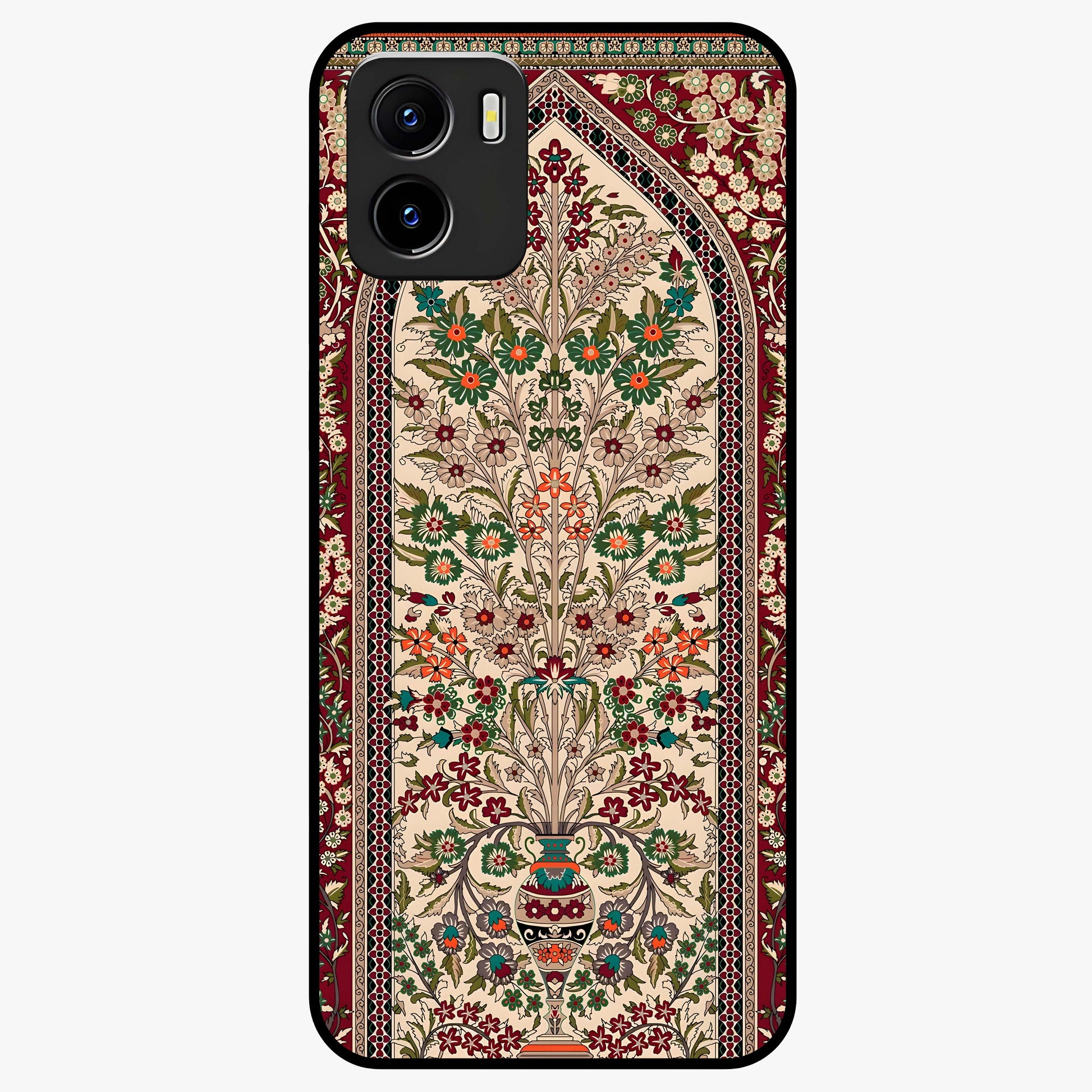Persian Inspired Glass Case showing flat back view with ornate Persian style pattern artwork and glossy glass finish.
