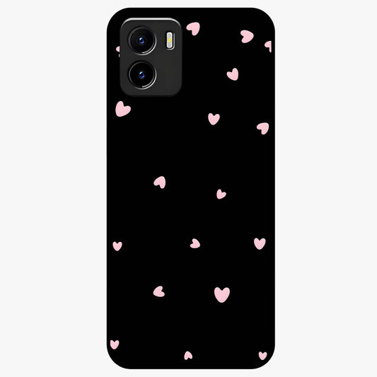 Pink Love Drops Glass Case showing flat back view with playful pink heart drops artwork and glossy glass finish.