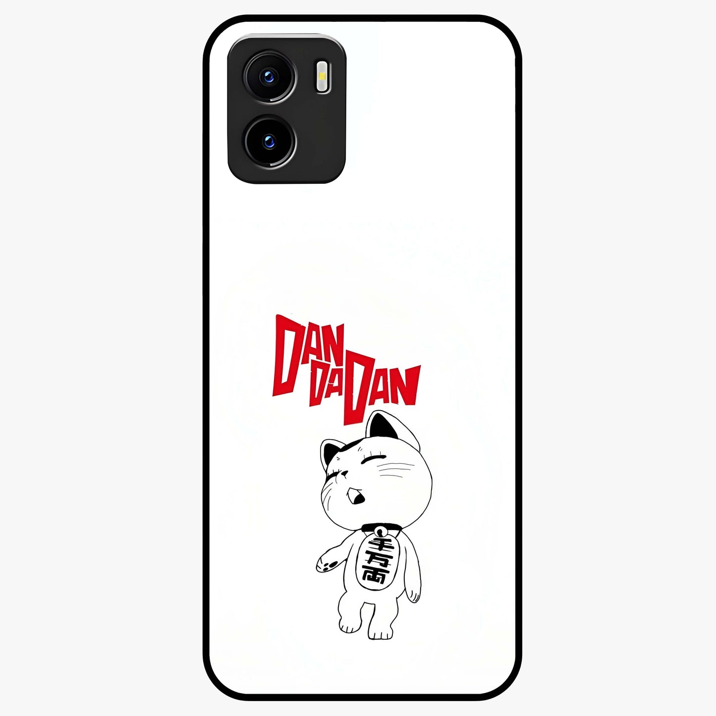 Playful Spirit Charm Glass Case showing flat back view with cheerful charm themed artwork and glossy glass finish.