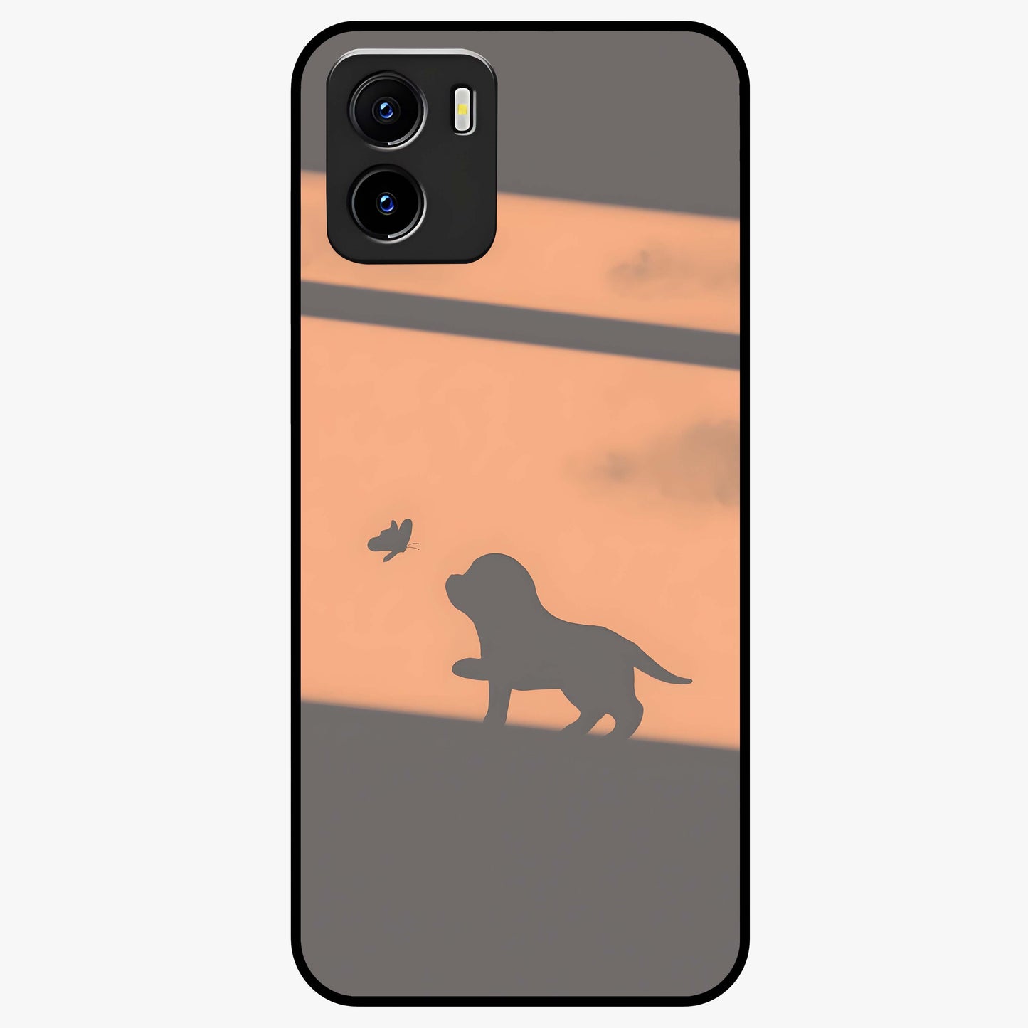 Puppy Shadow Art Glass Case showing flat back view with cute puppy shadow style artwork and glossy glass finish.