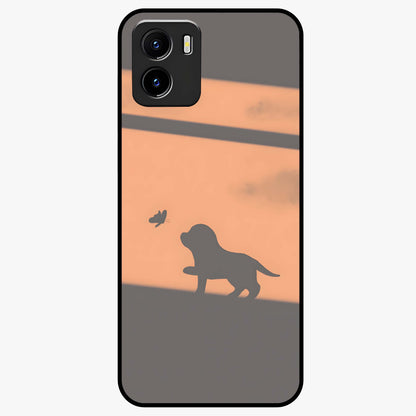 Puppy Shadow Art Glass Case showing flat back view with cute puppy shadow style artwork and glossy glass finish.