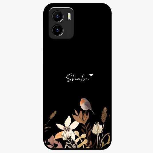 Quiet Garden Tune Custom Name Glass Case showing flat back view with peaceful garden artwork and personalized name design.