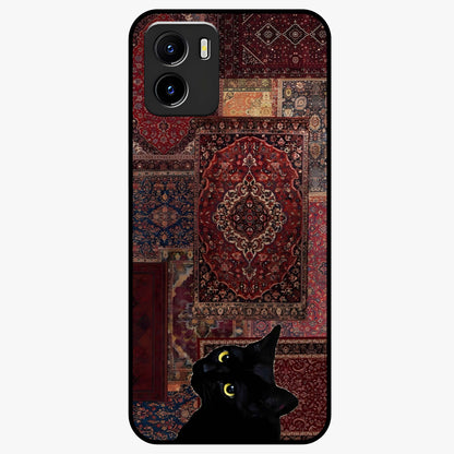 Regal Magic Cat Apple Glass Case showing flat back view with magical cat artwork holding apple and glossy glass finish.