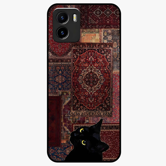 Regal Magic Cat Apple Glass Case showing flat back view with magical cat artwork holding apple and glossy glass finish.
