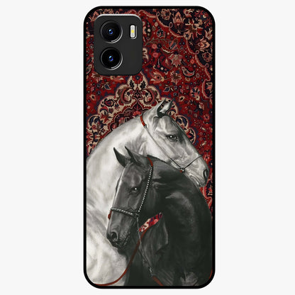 Regal Stallion Tapestry Glass Case showing flat back view with majestic horse tapestry artwork and glossy glass finish.