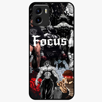 Relentless Power Focus Glass Case showing flat back view with motivational typography artwork and glossy glass finish.