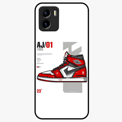 Retro Sneaker Blueprint Glass Case showing flat back view with sneaker blueprint style artwork and glossy glass finish.