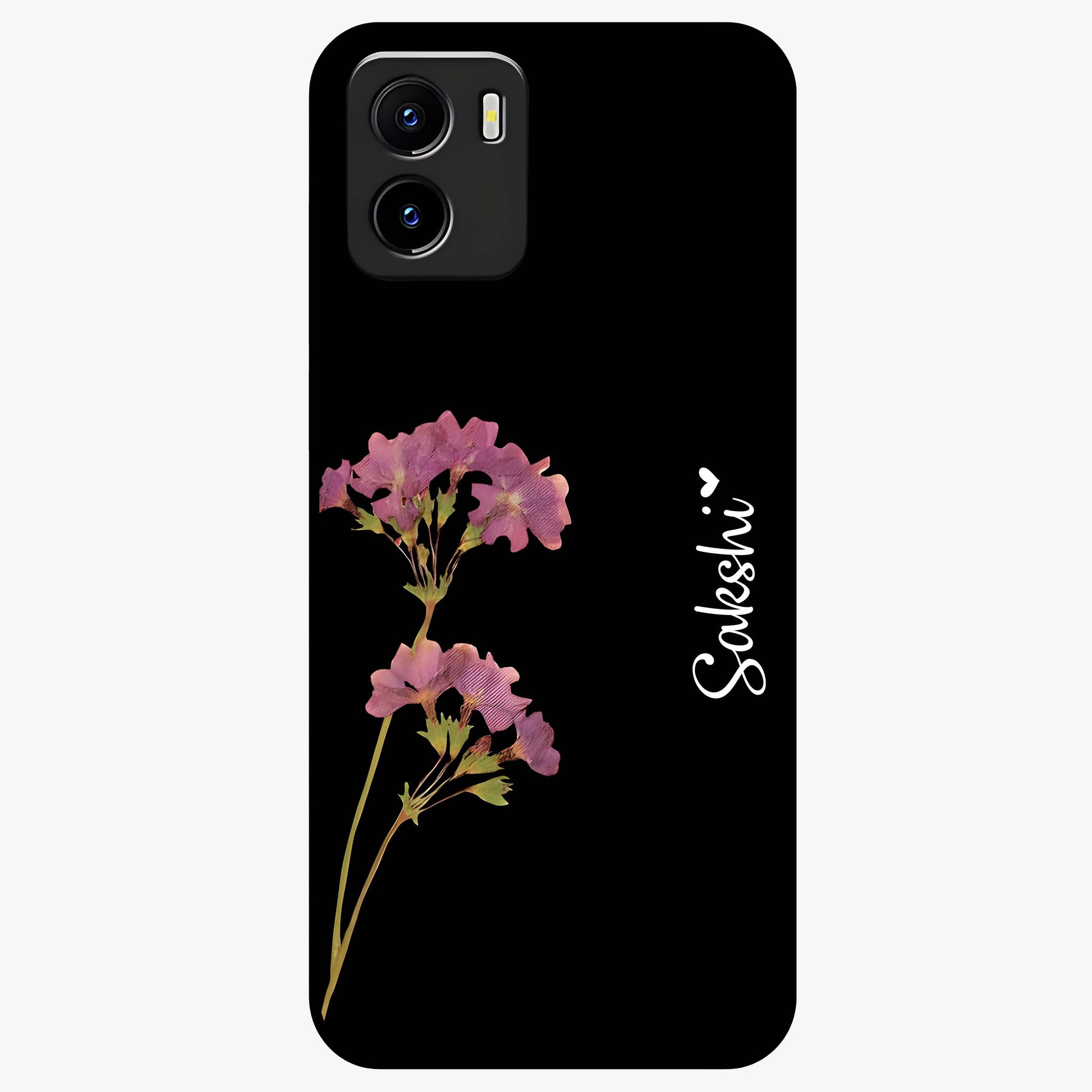 Riching Lavender Flower Custom Name Glass Case showing flat back view with lavender floral artwork and personalized name design.