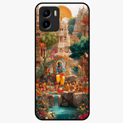 Sacred Sunlight Gods Glass Case showing flat back view with divine sunlight themed artwork and glossy glass finish.