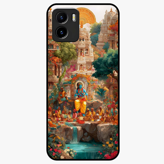 Sacred Sunlight Gods Glass Case showing flat back view with divine sunlight themed artwork and glossy glass finish.