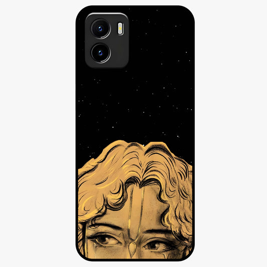 Shri Krishna Art Glass Case showing flat back view with devotional Krishna artwork and glossy glass finish.