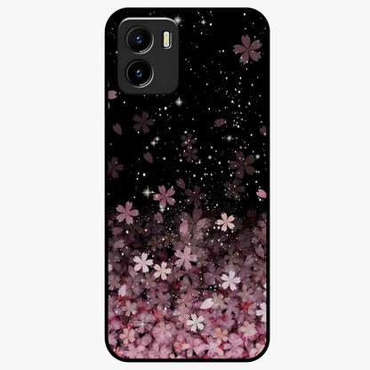Small Starry Flowers Glass Case showing flat back view with delicate starry floral artwork and glossy glass finish.