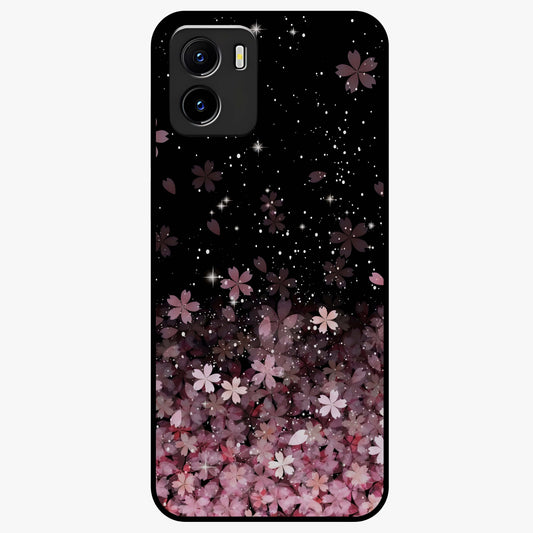 Small Starry Flowers Glass Case showing flat back view with delicate starry floral artwork and glossy glass finish.