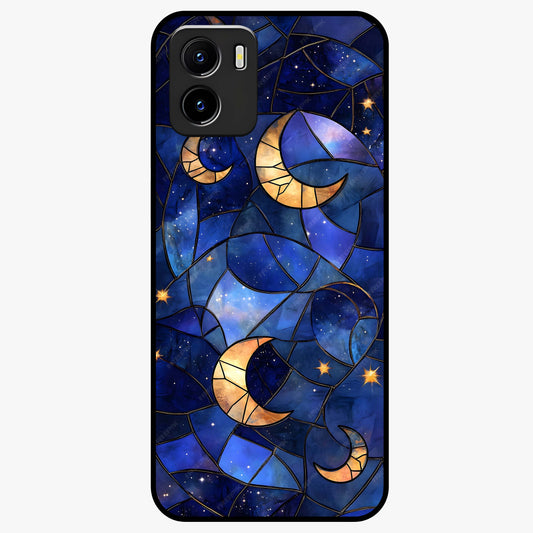 Starlit Sky Tapestry Glass Case showing flat back view with decorative starry sky tapestry artwork and glossy glass finish.