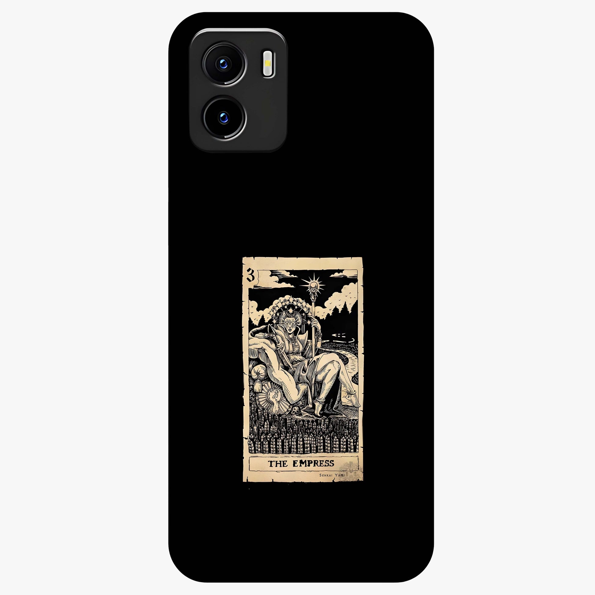 The Empress Glass Case showing flat back view with regal feminine artwork and glossy glass finish.