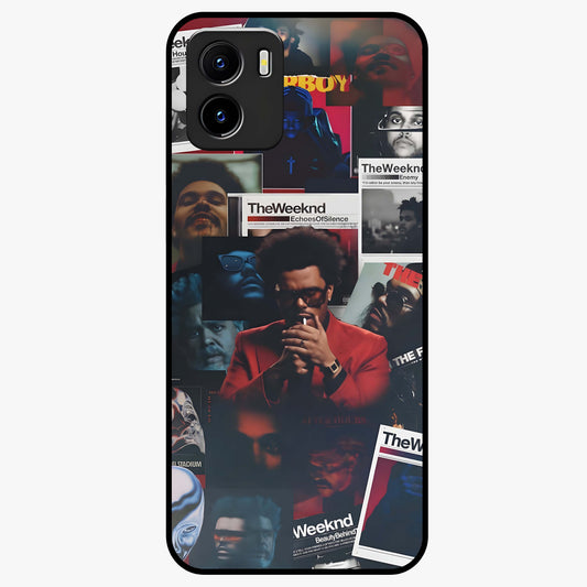 The Weeknd Glass Case showing flat back view with music inspired artistic portrait artwork and glossy glass finish.