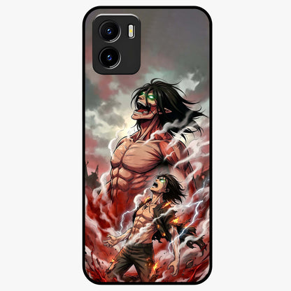 Titan Awakening Fury Glass Case showing flat back view with powerful titan inspired artwork and glossy glass finish.