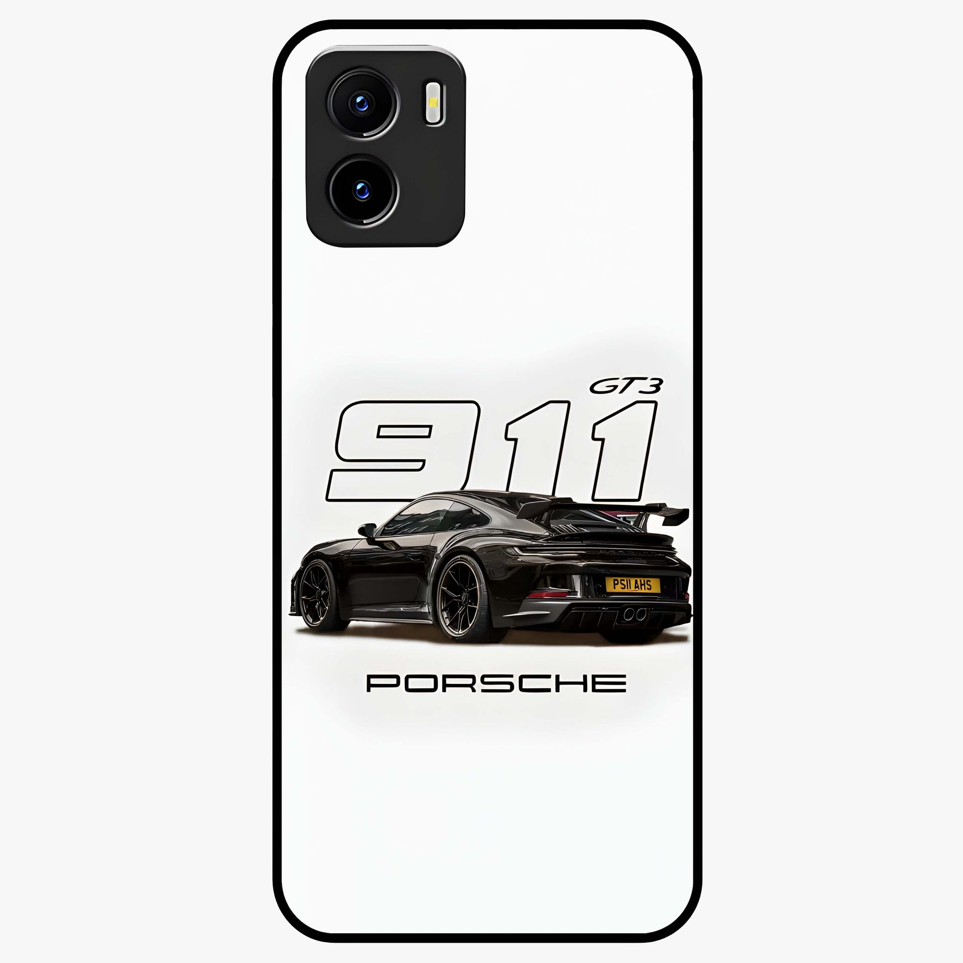 Turbo Legacy Icon Glass Case showing flat back view with iconic sports car inspired artwork and glossy glass finish.