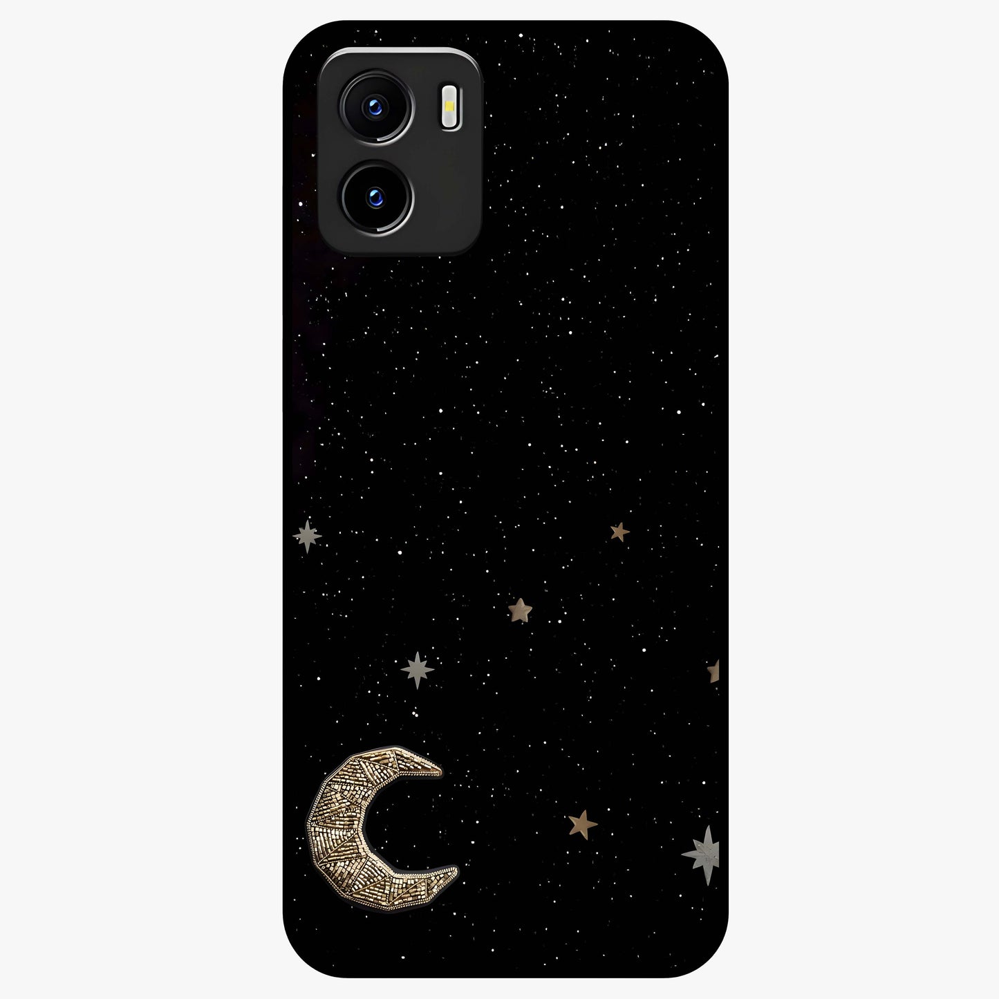 Twinkle Star With Half Moon Glass Case showing flat back view with star and half moon artwork and glossy glass finish.