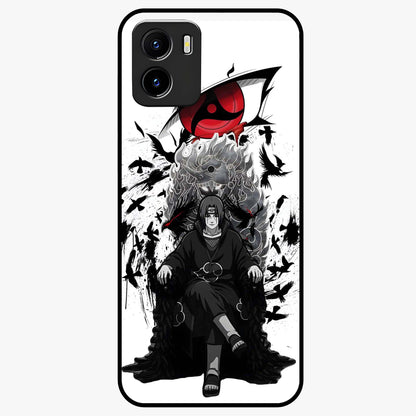 Uchiha Shadow Throne Glass Case showing flat back view with cosmic underwater themed artwork and glossy glass finish.