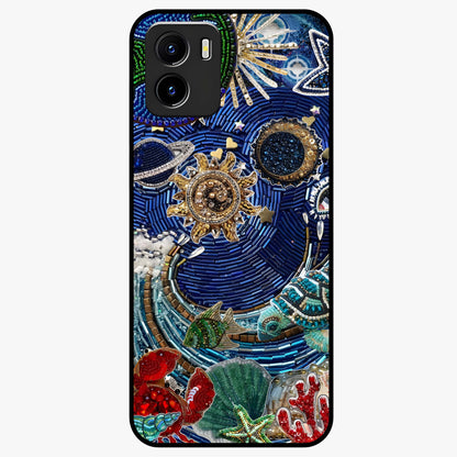 Universe Underwater Spark Glass Case showing flat back view with cosmic underwater themed artwork and glossy glass finish.