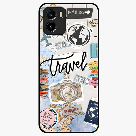 Wanderlust Journal Glass Case showing flat back view with travel inspired artwork and glossy glass finish.