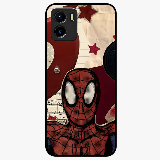 Web Warrior Vibes Glass Case showing flat back view with superhero inspired web themed artwork and glossy glass finish.