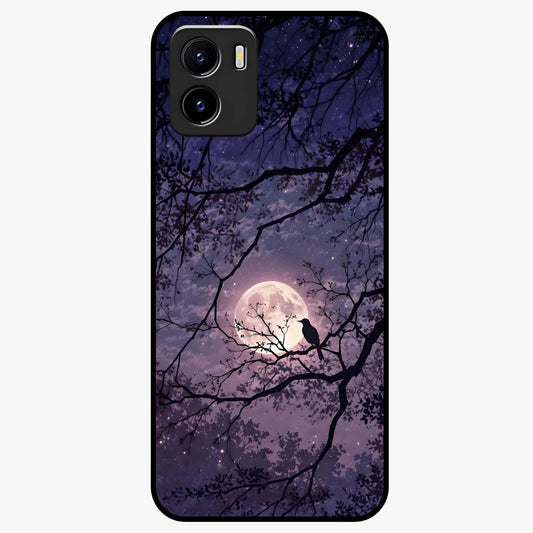 Whispering Moon Silence Glass Case showing flat back view with serene moon themed artwork and glossy glass finish.